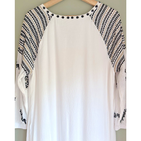 CHICOS Embroidered Shift Dress White Black Gauze Cotton Size 2 (12) Boho Cottage - Picture 8 of 11